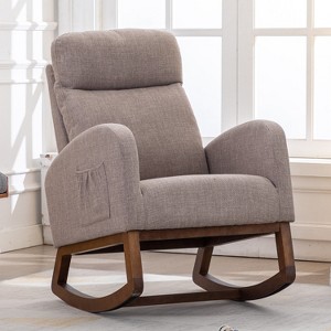 MOONMISS  Modern Linen Glider Chair with Wood Legs and Side Pocket, Rocking Accent Chair with High Back for Living Room Bedroom - 1 of 4