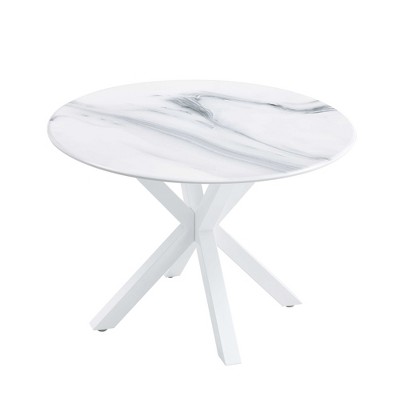 FONTOI End Table Mid Century Round Dining Table Modern Pedestal Base Coffee and Dining Table for Kitchen and Living Room, White, 42.12"*42.12"*28.74"