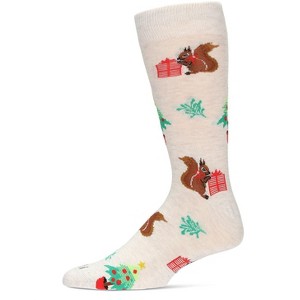 Memoi Men's Squirrels Holiday Crew Socks Oatmeal Heather 10-13 - 1 of 4
