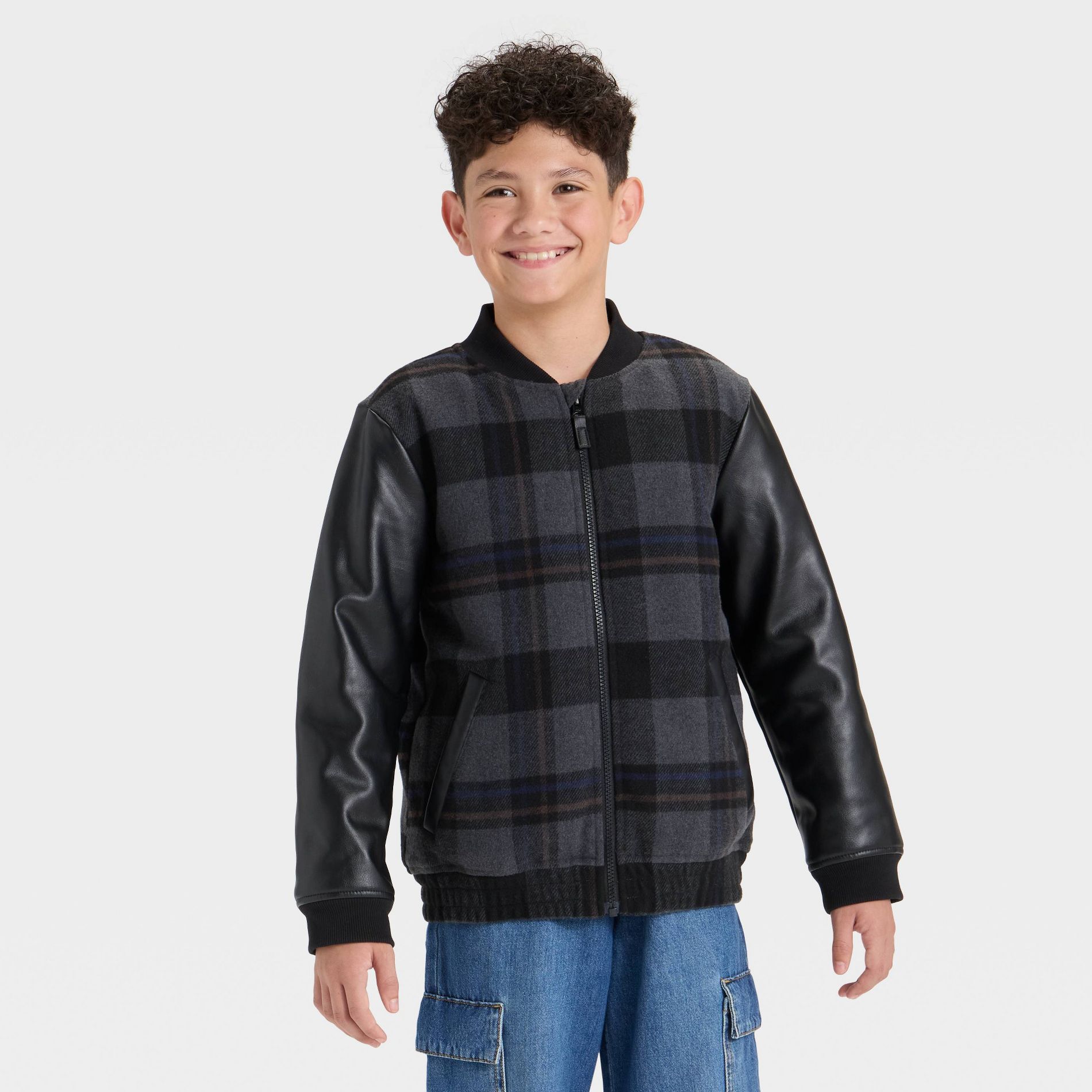 Boys' Plaid Bomber Jacket - Cat & Jack™ Black