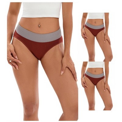 INSPIRE CHIC 3 Packs Women's Color-Block Panties No Trace Underwear Mid-Waisted Full Coverage Briefs