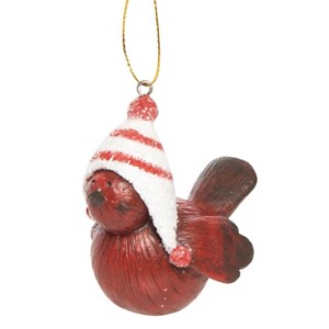 Transpac Resin 2.25 in. Red Christmas Striped Hat Bird Ornament - 1 of 2