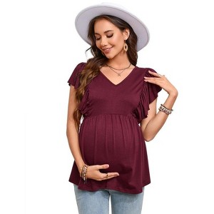 Women's Casual Floral Ruffle Short Sleeve Tops Cute Boho V Neck Loose Blouses Summer Flowy Dressy Tees Shirts