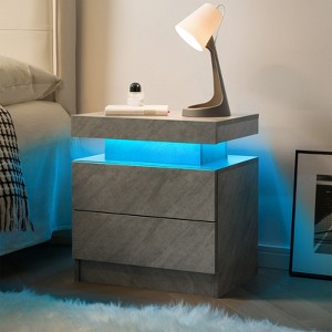 CAVINAS LED Night Stand Modern Side Table Storage End Table with 2 Drawers, Multi-Color Adjustable LED Lights for Bedroom, Living Room - 1 of 4
