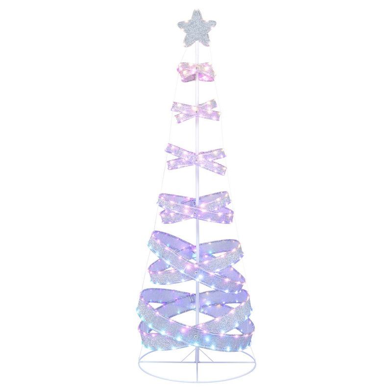 Costway 7 FT Outdoor Spiral Christmas Tree Pre-lit Christmas Tree with 341 LED Lights, 1 of 11