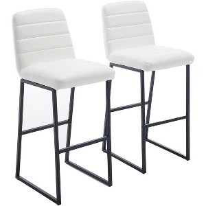 2 Pieces/Set Cream PU Leather High Bar Stool Chairs with Wood Legs and Back PU Leather Upholstered Bar stools 265lbs Max Weighing Capacity - 1 of 4