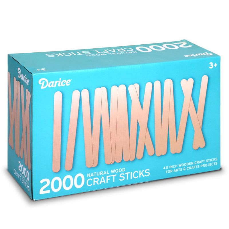 Darice 2000 Pcs Popsicle Stick, 4.5" Natural Wood Craft Sticks Supplies, Ice-Cream Stick Pop, Ages 3+, 1 of 6