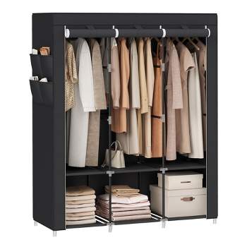 SONGMICS Portable Closet Clothes Wardrobe Organizer with Corver Clothing Rack with 3 Hanging Rods and Shelves Room