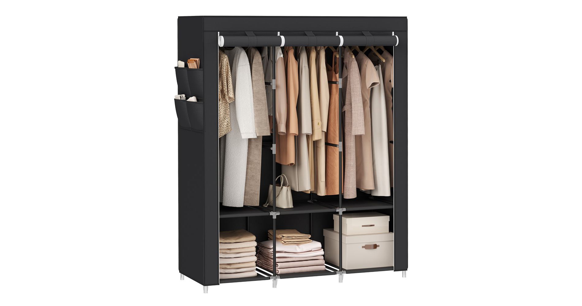 SONGMICS 59" Closet Wardrobe Portable Closet Organizer Storage Clothing Rack Shelf with Non-Woven Fabric Cover