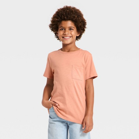 Cat & Jack Boys' Short Sleeve Pocket T-Shirt - Cat & Jack™ Light Orange XXL Husky