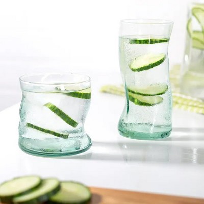(2 pack) Clear Green Glassware, 14.9 oz
