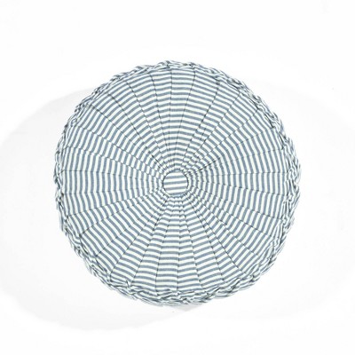 14" Farmhouse Ticking Striped Yarn Dyed Pleated Round Throw Pillow - Lush Décor