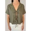 Women's Linen Short Sleeve Tie Front Collared Blouse - nlt - 2 of 4