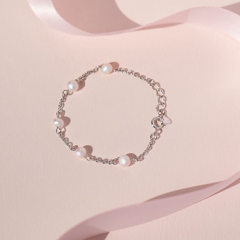 Girl's Chain & Freshwater Pearl Satelite Bracelet Sterling Silver - In Season Jewelry, 5 of 7