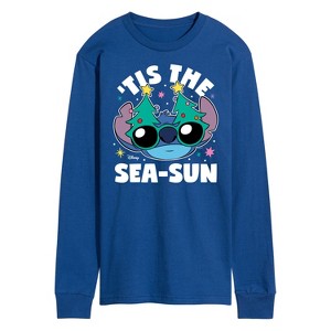 Men's - Lilo and Stitch - Tis the Sea-Sun Christmas Long Sleeve Graphic T-Shirt - 1 of 3