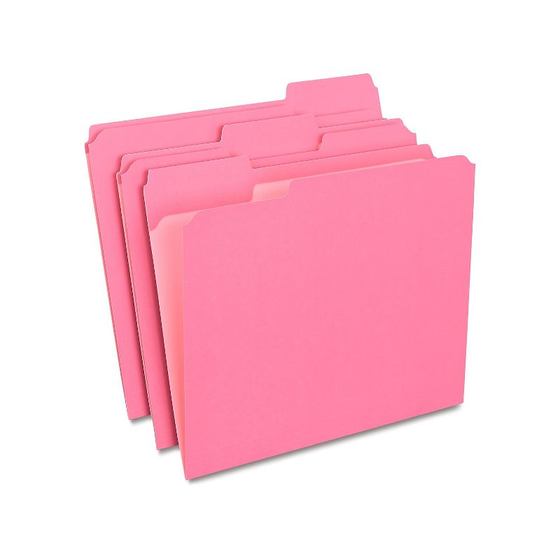 HITOUCH BUSINESS SERVICES Reinforced File Folders 1/3 Cut Letter Size Pink 100/Box TR508952/508952, 1 of 5