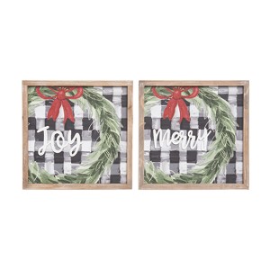 Transpac MDF Framed Wreath Wall Art Set of 2 Christmas Home Decorations - 1 of 1