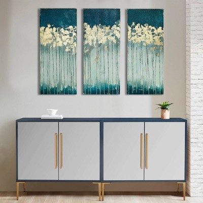 Teal and Gold Abstract Forest Canvas Art Set of 3