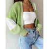 Women's Color Block Cropped Cardigan Open Front Long Sleeve Lightweight Knit Sweater - 3 of 4