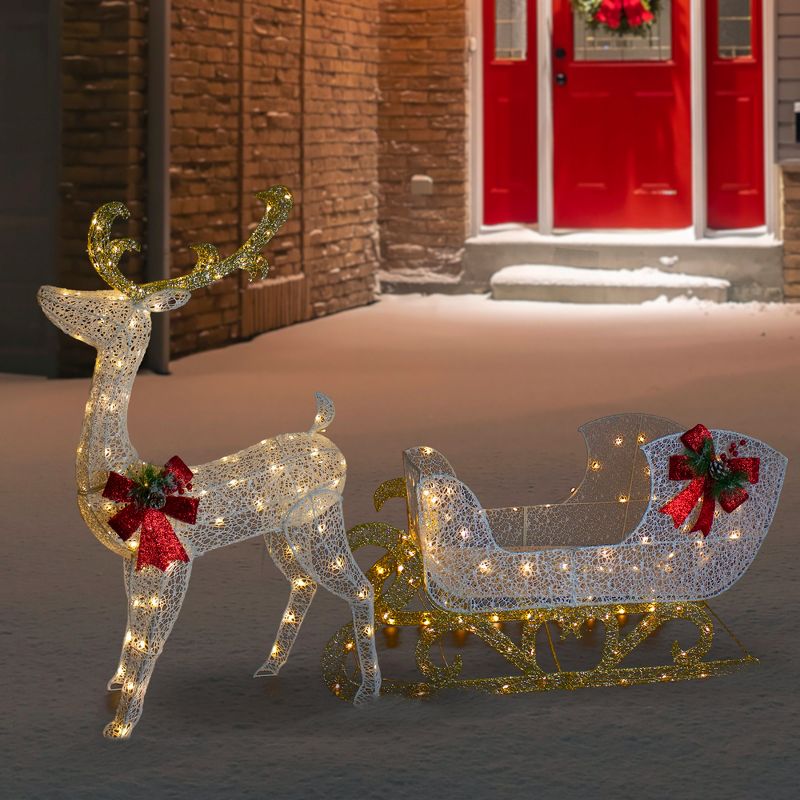 Northlight 48" LED Lighted Glitter Reindeer with Sleigh Outdoor Christmas Decoration, 2 of 9