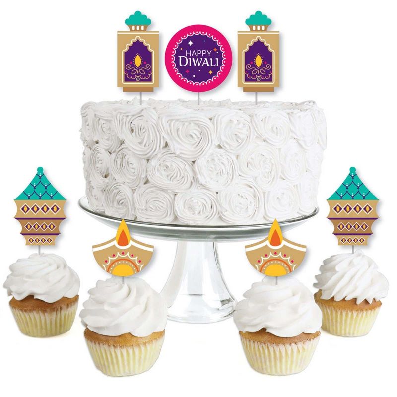 Big Dot of Happiness Happy Diwali - Dessert Cupcake Toppers - Festival of Lights Party Clear Treat Picks - Set of 24, 1 of 7