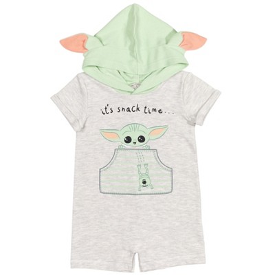 Image of Star Wars The Mandalorian Baby Yoda Newborn Baby Boys Costume Short Sleeve Romper Oatmeal 6-9 Months