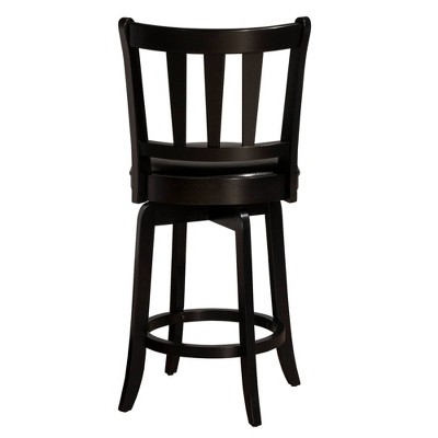 Black Wood and Faux Leather Swivel Counter Stool