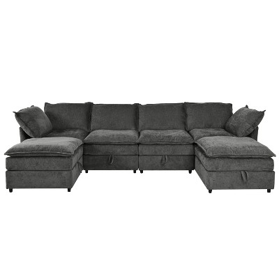 Christopher Knight Home Hars 126" Modular Sectional Sofa with Double Layer Seat Cushions and Storage