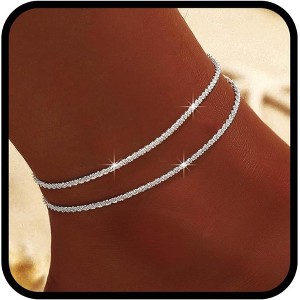 925 Sterling Silver Ankle Bracelets for Women Dainty 14K Gold Plated Anklets Set Waterproof Ankle Chain - 1 of 4