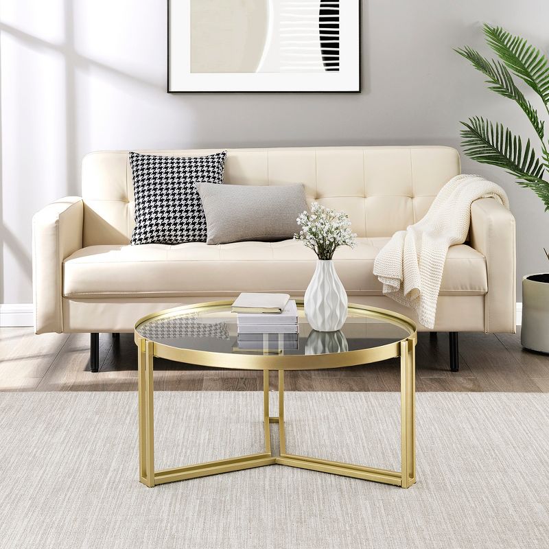 Modern Glam Tray Top Round Glass Coffee Table Gold - Saracina Home, 5 of 11