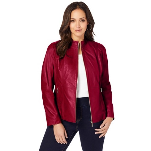 Jessica London Women’s Plus Size Zip Front Leather Jacket, 12 W - Rich ...