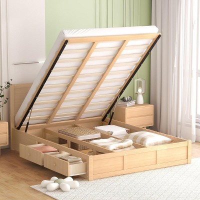 Streamdale Queen Size Wood Platform Bed with Underneath Storage and 2 Drawers, Wood Color