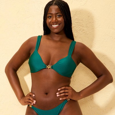 Wild Fable Women's High Shine Center Shell Bralette Bikini Top - Wild Fable™ Dark Teal Green S — фото 4