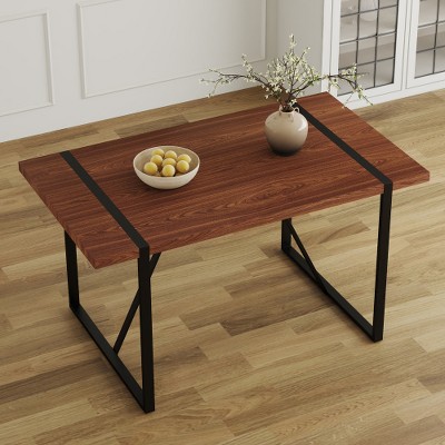 TiramisuBest retro rectangular dining table with a specially textured top and black metal legs,Contemporary Minimalist Textured Tabletop