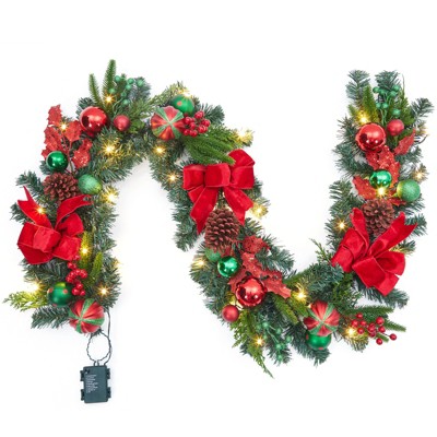 Christmas wreath ribbon decorations, adorned with festive ornaments and pine cones, are perfect for holiday home décor.