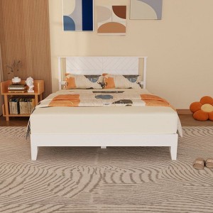 Karl Home Twin Size Deluxe Bed Frame with Headboard with Solid Wood, No Box Spring Needed,  Easy Assembly, White - 1 of 4