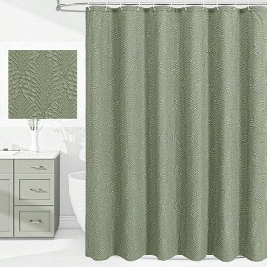 Sage Green 3D Embossed Shower Curtain, Modern Farmhouse Chic, 72x72 Soft Cloth with Hooks - 1 of 4