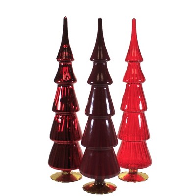 Christmas 17.5" Shades Of Red Glass Trees Set 3 Decorate Decor Christmas Mantle  -  Decorative Figurines