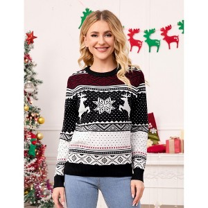 Women's Ugly Christmas Sweaters Snowflake Reindeer Long Sleeve Knit Xmas Sweater Pullover Tops - 1 of 4