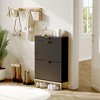 Modern Fluted Shoe Storage Cabinet with 2 Flip Drawers & Pull-Out Drawer & Hook, Wooden Slim Shoe Organizer with Metal Legs - 3 of 4