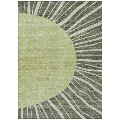 Olive Green And Artichoke Green Abstract Washable Indoor Outdoor Area Rug