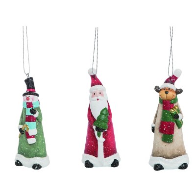 Transpac Terracotta Merry Santa/Snowman/Moose Ornament Set of 3 Christmas Home Decorations