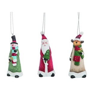 Transpac Terracotta Merry Santa/Snowman/Moose Ornament Set of 3 Christmas Home Decorations - 1 of 1