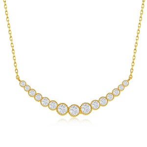 Bella Silver Sterling Silver Graduating Round CZ Curved Bar Necklace - Gold Plating - Gold - 16+2 Inch - 1 of 2