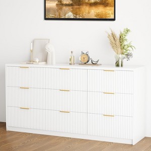 9 Drawer Fluted Dresser for Bedroom, 63" Wide Modern Chest of Drawers with Metal Handle, Fluted Wood TV Stand, Modern Large Dresser for Closet - 1 of 4