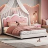 CAVINAS Twin/Full Size Upholstered Princess Platform Bed Frame with Crown Headboard,No Box Spring Needed,Cream/Pink - 2 of 4