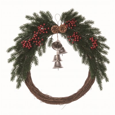 Transpac Natural Fiber Green Christmas Mistletoe Wreath with Hanging Bells