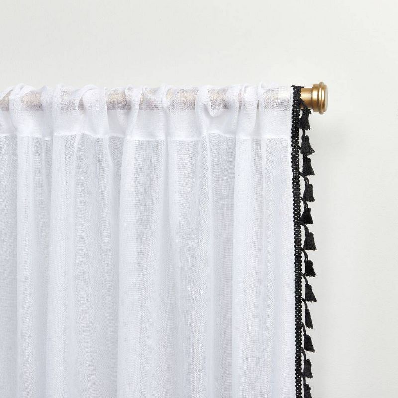 Set of 2 Tassels Sheer Rod Pocket Window Curtain Panel - Exclusive Home, 4 of 8