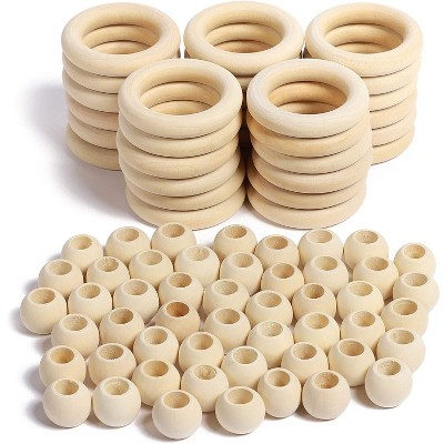 Bright Creations 80 Pack Natural Wooden Round Beads and Rings Set Unfinished Wood Spacer for DIY Craft Projects and Home Décor Accessories