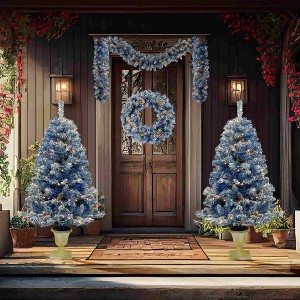 Racxily Pre-lit Artificial Xmas 4-Piece Set:Christmas Tree,Wreath,2Entrance Trees–Lifelike,305 Warm White LEDs,for Home/Office/School - 1 of 4
